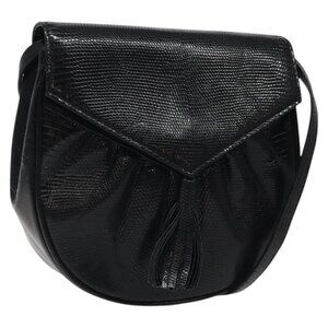 Authentic SAINT LAURENT Shoulder Bag Leather Embossed Black Gold